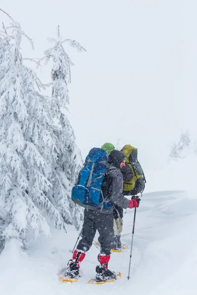 Turisté v zimních horách — Stock fotografie