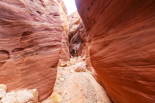 Uomo Slot canyon in Grande Scala Escalante Parco nazionale — Foto Stock