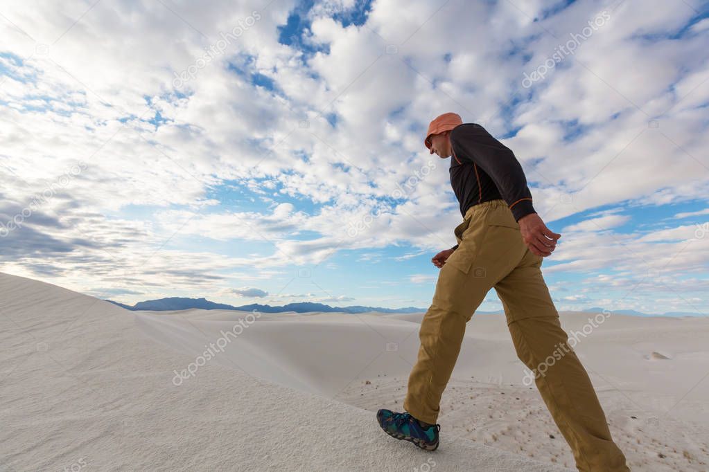 man at White Sands National Monument