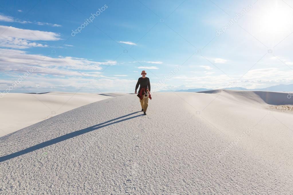 man at White Sands National Monument