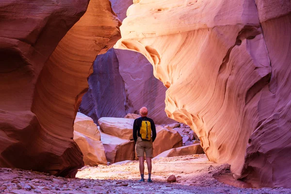 Человек в счастливом каньоне — стоковое фото
