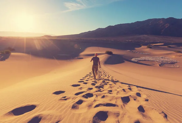 Man Hiker in desert — Stock Photo, Image