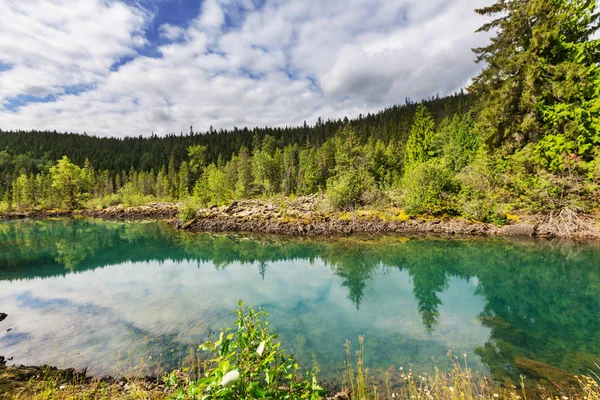 Serene jelenet a hegyi tó partján Kanadában — Stock Fotó