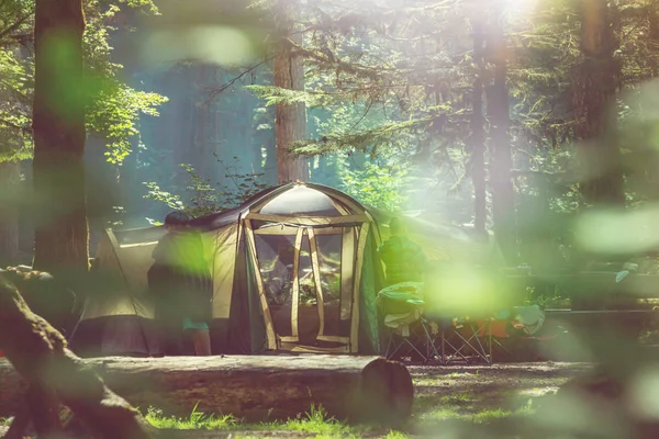 Tent in the mountain forest — Stock Photo, Image