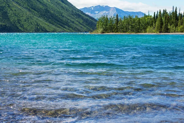 Serene jelenet a hegyi tó partján Kanadában — Stock Fotó