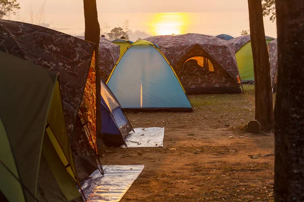 Tält i Camping. Rekreation webbplats. — Stockfoto