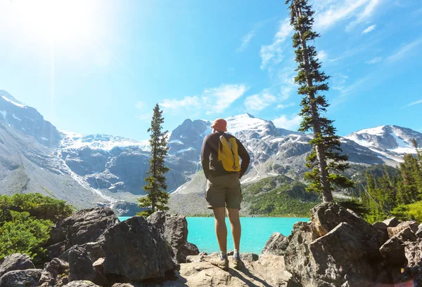 Vandring man i kanadensiska bergen — Stockfoto