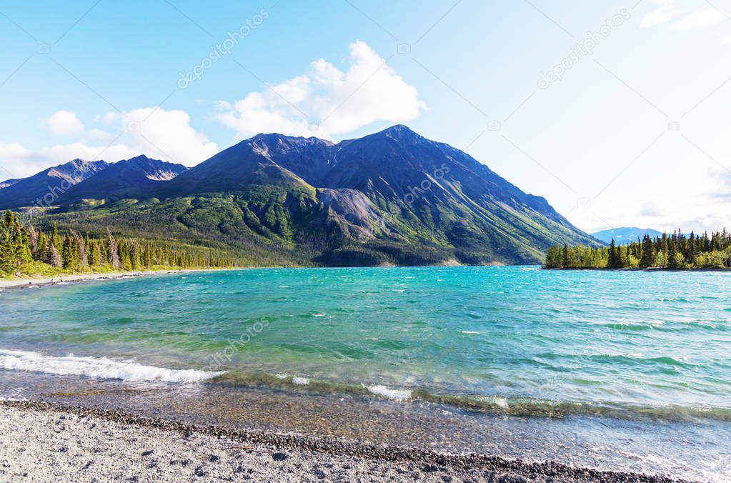Serene scene by the mountain lake in Canada 