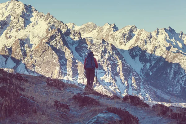 Hiker in Himalayas mountain — Stock Photo, Image