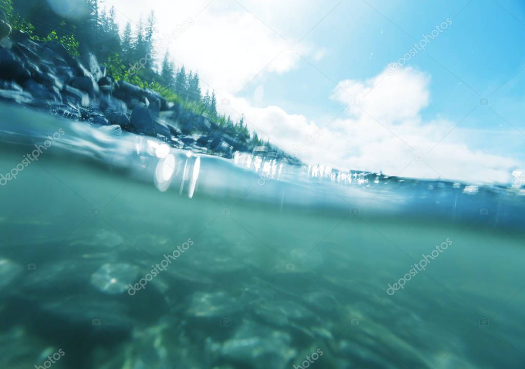 underwater scene in mountains creek.