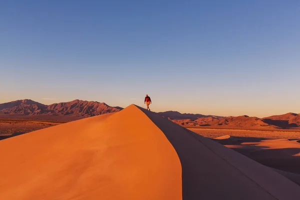 모래 사막에서 등산객. — 스톡 사진