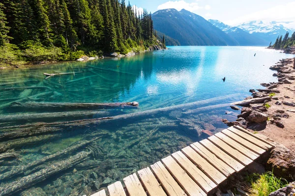 Caminata a aguas turquesas del pintoresco lago Garibaldi — Foto de Stock