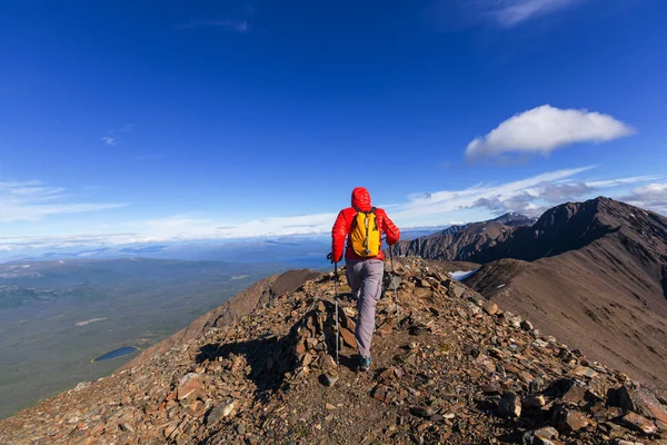 Vandring man i kanadensiska bergen. — Stockfoto