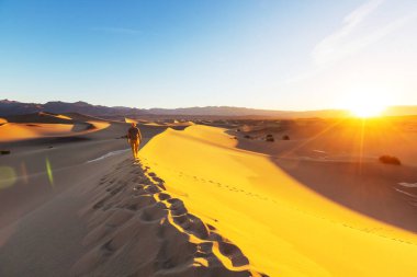 uzun yürüyüşe çıkan kimse Kum Çölü'nde.