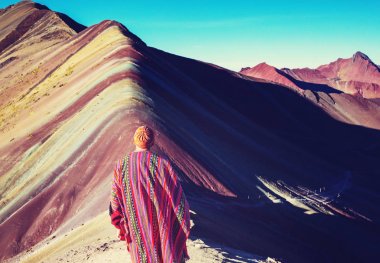 Hiking scene in Vinicunca, Cusco Region, Peru clipart