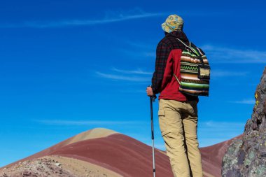 Hiking scene in Vinicunca, Cusco Region, Peru. clipart