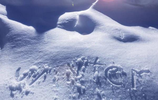 Scena Invernale Parola Inverno Scritta Sulla Neve — Foto Stock