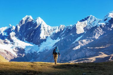 Cordillera dağlarında yürüyüş sahnesi, Peru 