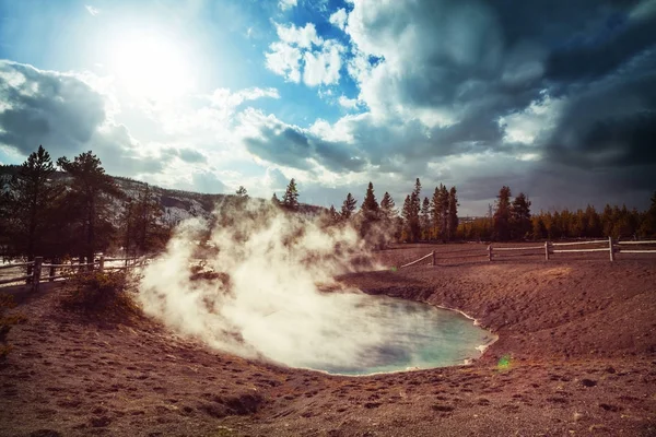 Promenade Bois Long Des Champs Geyser Dans Parc National Yellowstone — Photo