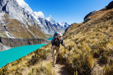 adam üç lagün Cordillera yükseltisidir, Peru, hiking 