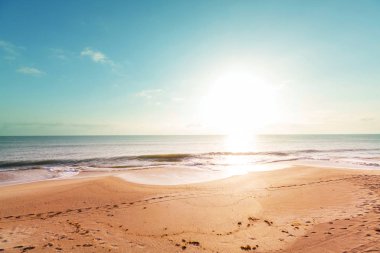Deniz kıyısında manzara renkli gün batımı. Duvar kağıdı veya arkaplan resmi için iyi.