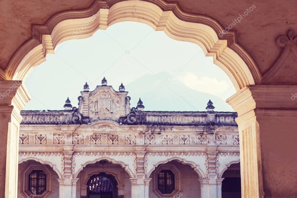 Colonial architecture in ancient Antigua Guatemala city, Central America, Guatemala