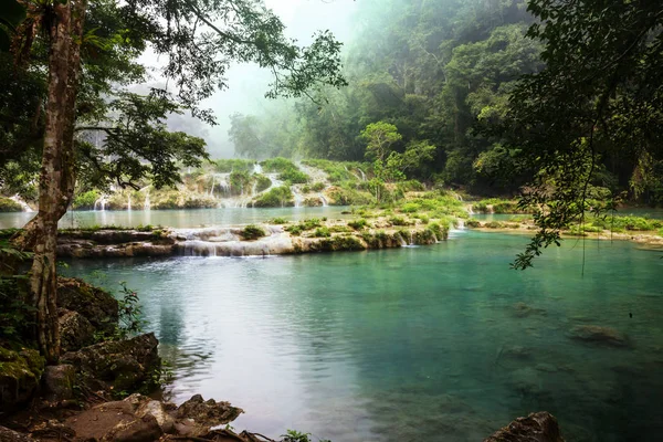 Krásné Přírodní Bazény Semuc Champey Lanquin Guatemala Střední Amerika — Stock fotografie