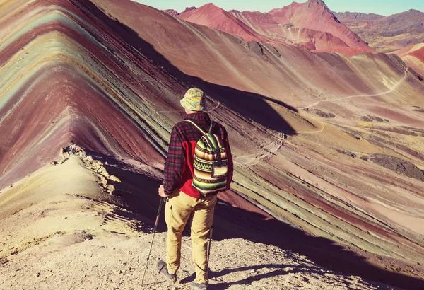 Escena Senderismo Vinicunca Región Del Cusco Perú Montana Siete Colores — Foto de Stock