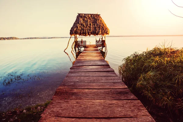 Cena Pôr Sol Lago Peten Itza Guatemala América Central — Fotografia de Stock