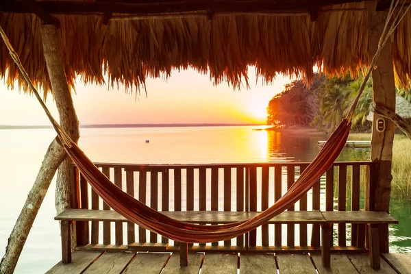 Сцена Заходу Сонця Озері Пітен Іца Гватемала Центральна Америка — стокове фото