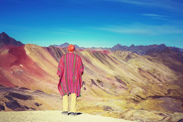 Hiking Scene Vinicunca Cusco Region Peru Montana Siete Colores Rainbow — Stock Photo, Image