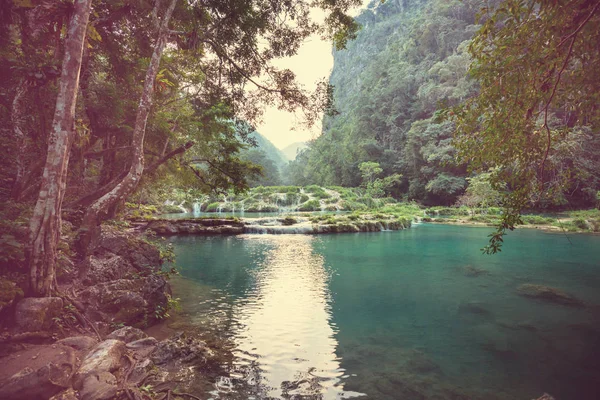 Gyönyörű Természetes Medencék Semuc Champey Lanquin Guatemala Közép Amerika — Stock Fotó