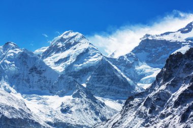 Dağların manzarası, Kanchenjunga Bölgesi, Himalayalar, Nepal.