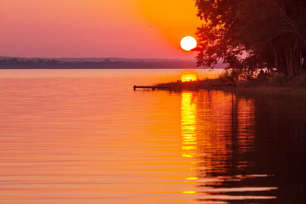 Sunset scene at the lake Peten Itza, Guatemala. Central America.