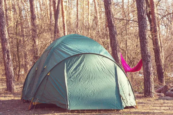 コンセプトをハイキング森のテント — ストック写真