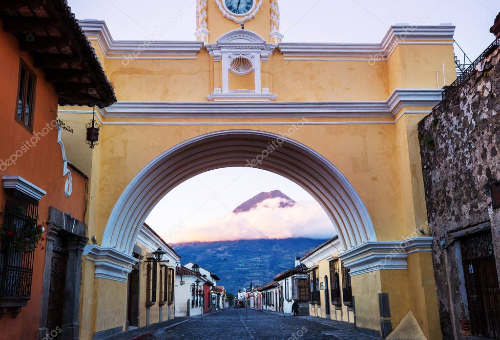 Colonial architecture in ancient Antigua Guatemala city, Central America, Guatemala