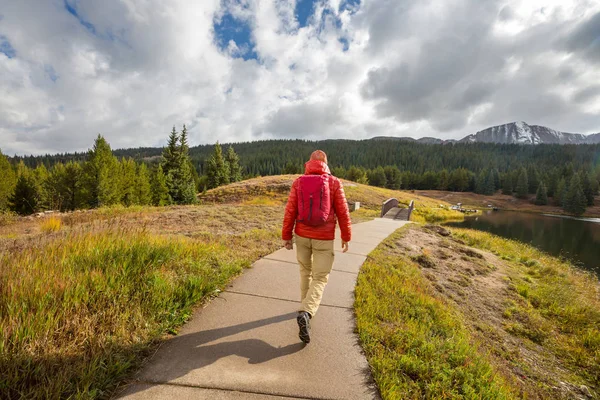 Hike Autumn Mountains Fall Season Theme — Stock Photo, Image