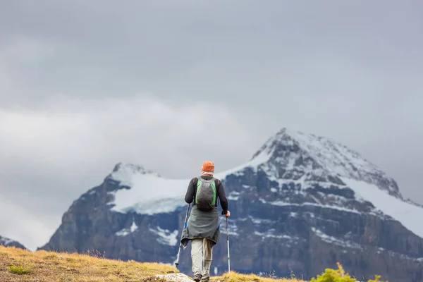 Randonneur Dans Les Montagnes Canadiennes Randonnée Est Activité Récréative Populaire — Photo