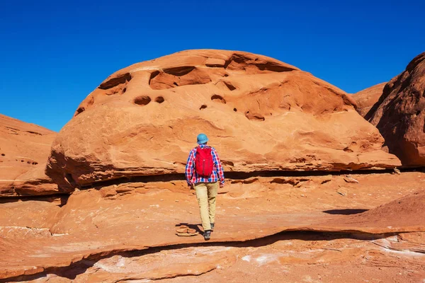 Hike Utah Mountains Hiking Unusual Natural Landscapes Fantastic Forms Sandstone — Stock Photo, Image