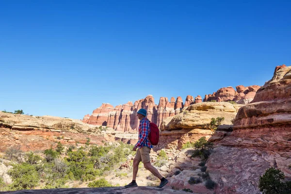 Hike Utah Mountains Hiking Unusual Natural Landscapes Fantastic Forms Sandstone — Stock Photo, Image