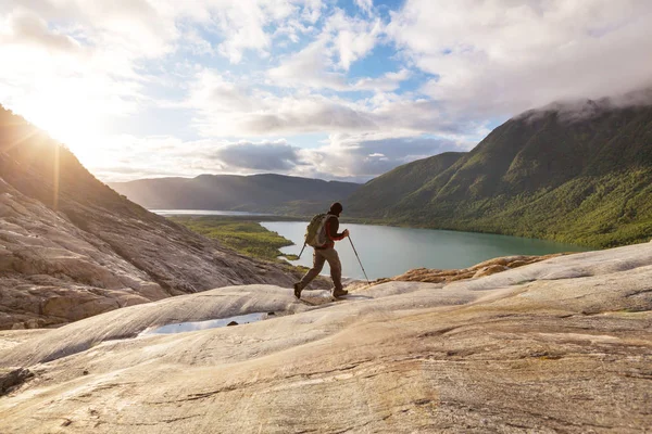 Wanderung Den Bergen Norwegens Svartisen Gletscher — Stockfoto