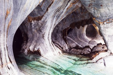 Unusual marble caves on the lake of General Carrera, Patagonia, Chile. Carretera Austral trip. clipart