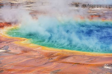 İlham verici doğal bir geçmiş. Yellowstone Ulusal Parkı 'ndaki havuz ve gayzer alanları, ABD.