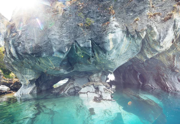 Szokatlan Márványbarlangok Carrera Tábornok Patagónia Chile Taván Carretera Austral Utazás — Stock Fotó