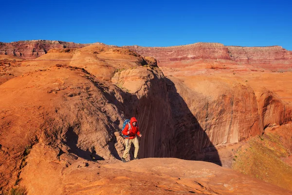 Hike Utah Mountains Hiking Unusual Natural Landscapes Fantastic Forms Sandstone — Stock Photo, Image