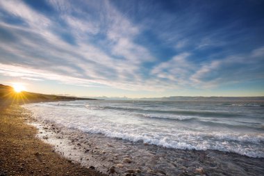Patagonya 'daki güzel dağ manzaraları. Güney Amerika, Arjantin 'de dağlar gölü.