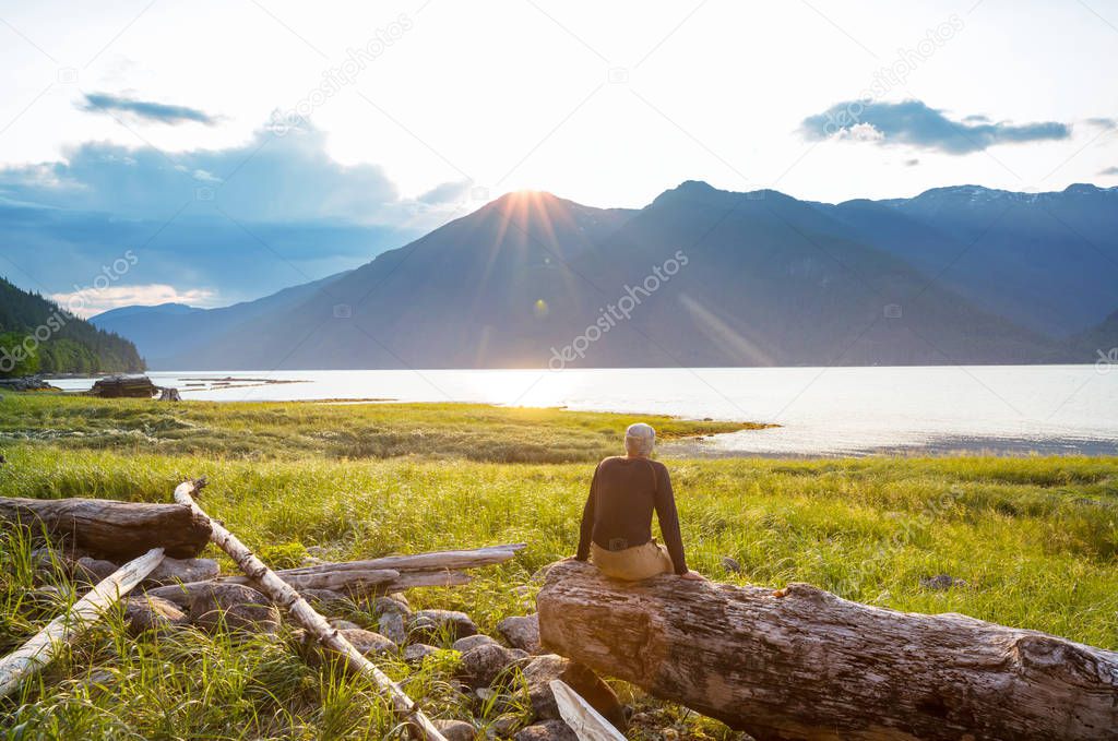 Pacific ocean coast in British Columbia, Canada. Wanderlust travel concept.