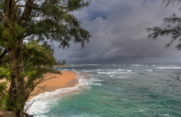 Praia Havaiana Incrível Acene Oceano Pôr Sol Nascer Sol Com — Fotografia de Stock