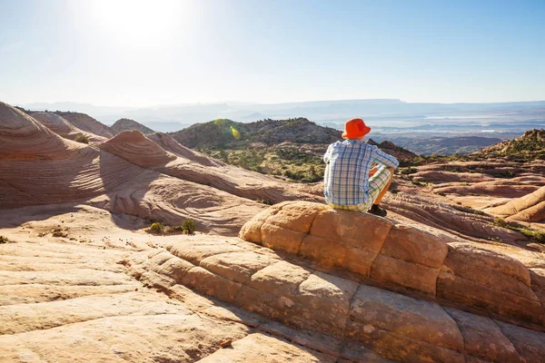 Hike Utah Mountains Hiking Unusual Natural Landscapes Fantastic Forms Sandstone — Stock Photo, Image