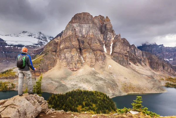 Escursionista Sulle Montagne Canadesi Hike Attività Ricreativa Popolare Nord America Fotografia Stock